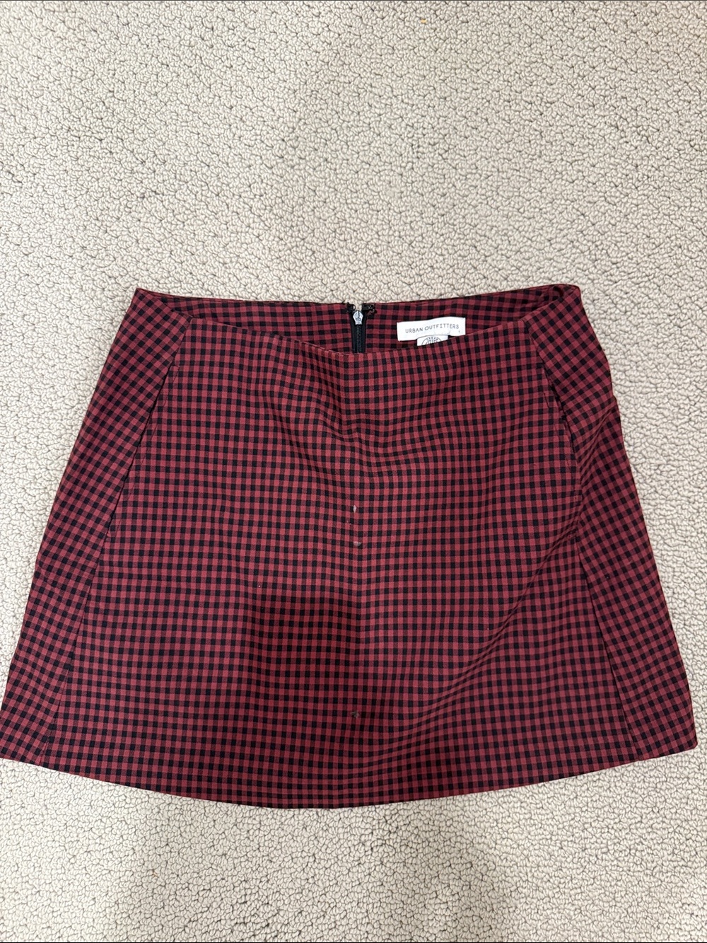Urban Outfitters Burgundy & Black Gingham A-Line Mini Skirt
